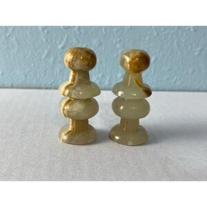 VTG Banded Onyx Marble Stone Chess Bishops Hand Carved Set of 2